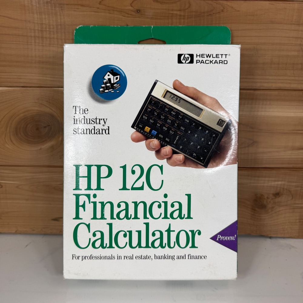 Vintage 1995 HP 12C RPN Financial Calculator with Box and Manuals Gold Black